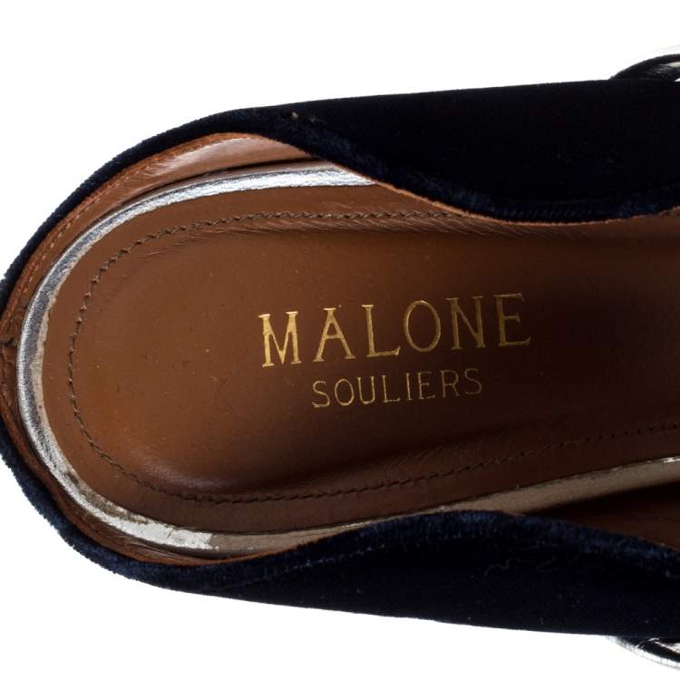 Pre Owned Malone Souliers Blue Velvet Maureen Pointed Toe Mules Size 38