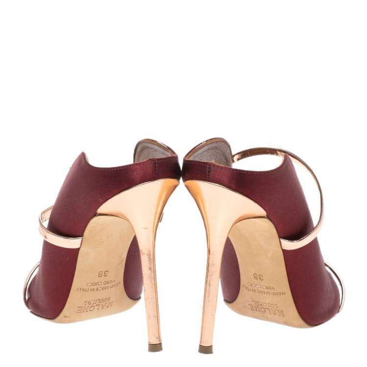 Pre Owned Malone Souliers Burgundy Satin Maureen Pointed Toe Mules Size 38 