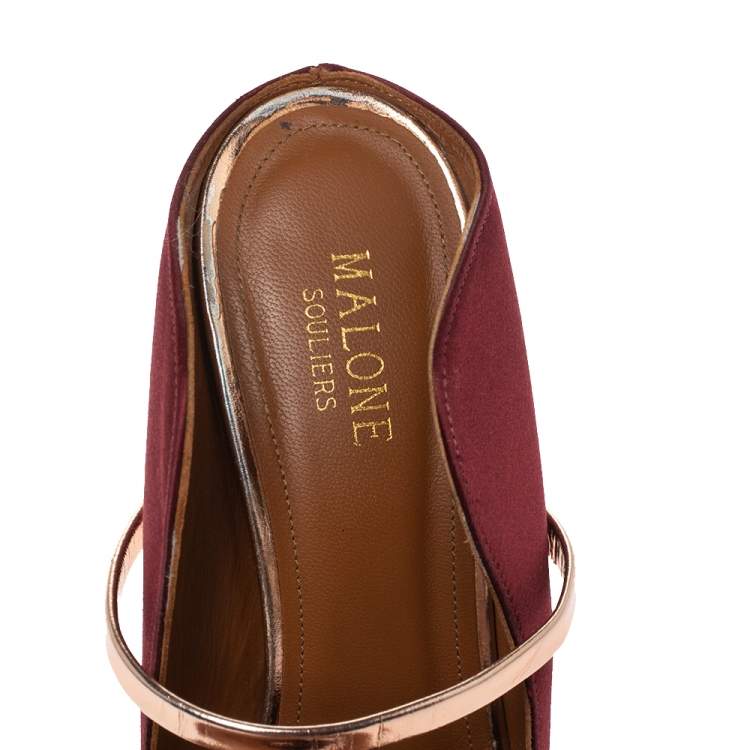 Pre Owned Malone Souliers Burgundy Satin Maureen Pointed Toe Mules Size 38 