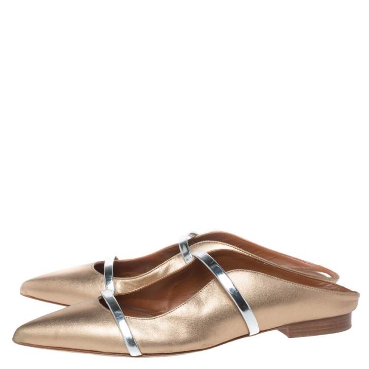 Pre Owned Malone Souliers Metallic Gold Maureen Pointed Toe Flats Size 37