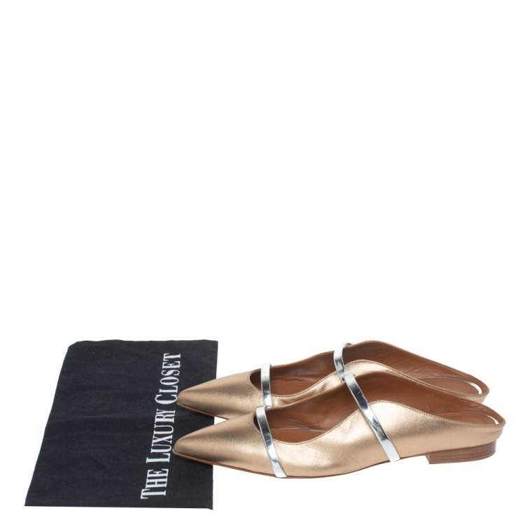 Pre Owned Malone Souliers Metallic Gold Maureen Pointed Toe Flats Size 37