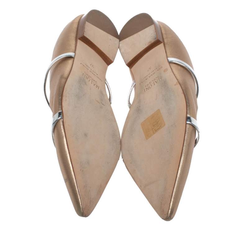 Pre Owned Malone Souliers Metallic Gold Maureen Pointed Toe Flats Size 37