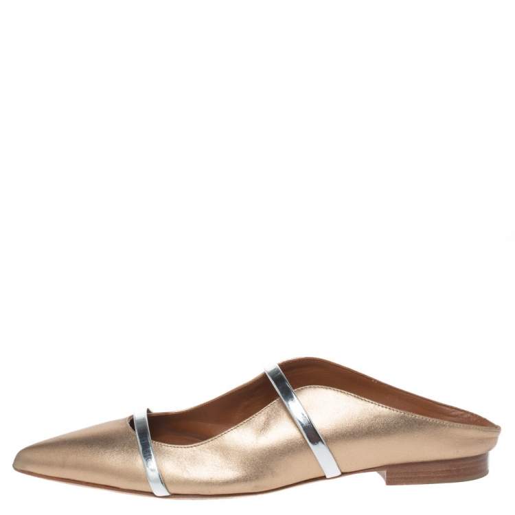 Pre Owned Malone Souliers Metallic Gold Maureen Pointed Toe Flats Size 37