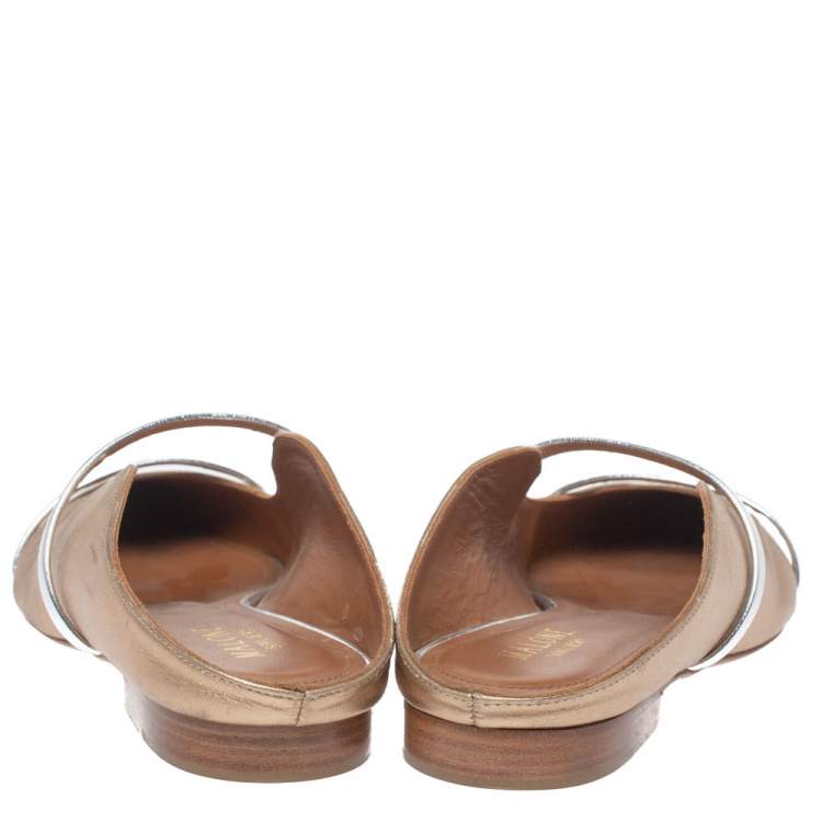 Pre Owned Malone Souliers Metallic Gold Maureen Pointed Toe Flats Size 37