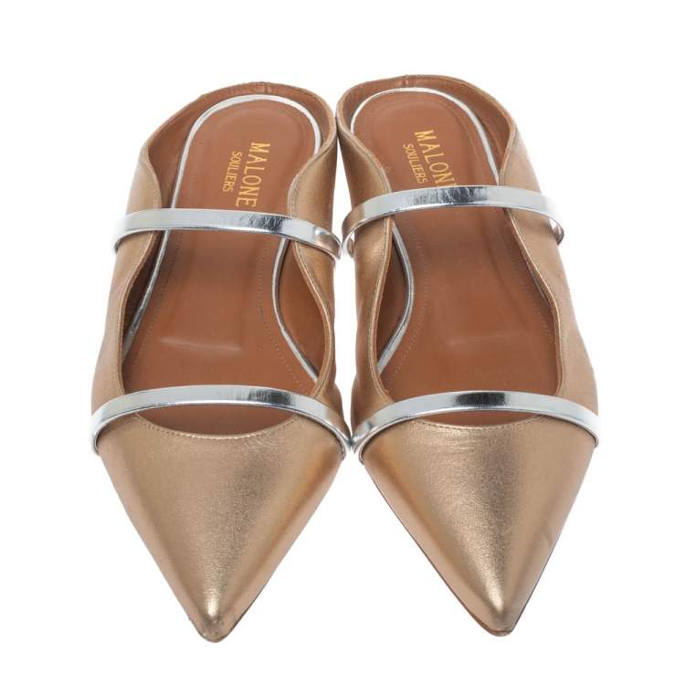 Pre Owned Malone Souliers Metallic Gold Maureen Pointed Toe Flats Size 37