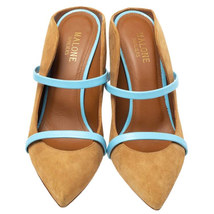 Pre Owned Malone Souliers Brown/Blue Suede Maureen Pointed Toe Pumps Size 37