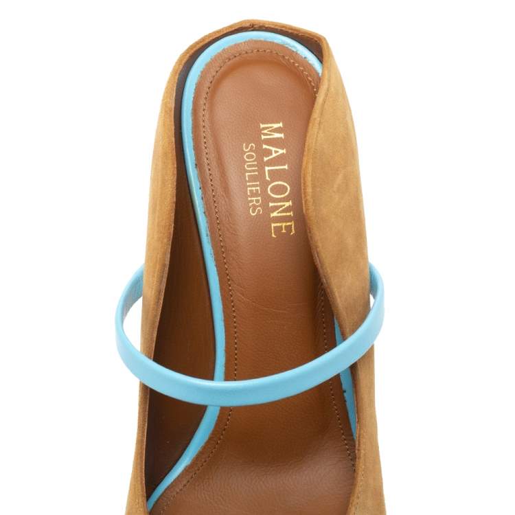 Pre Owned Malone Souliers Brown/Blue Suede Maureen Pointed Toe Pumps Size 37