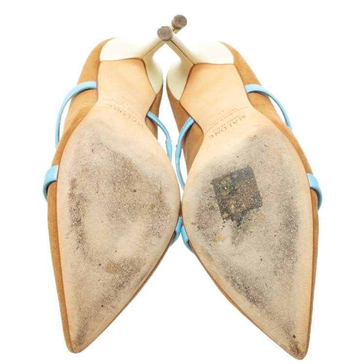 Pre Owned Malone Souliers Brown/Blue Suede Maureen Pointed Toe Pumps Size 37