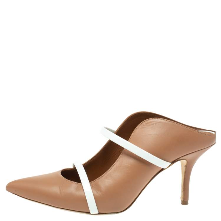 Pre Owned Malone Souliers Brown/White Leather Maureen Mules Size 38.5