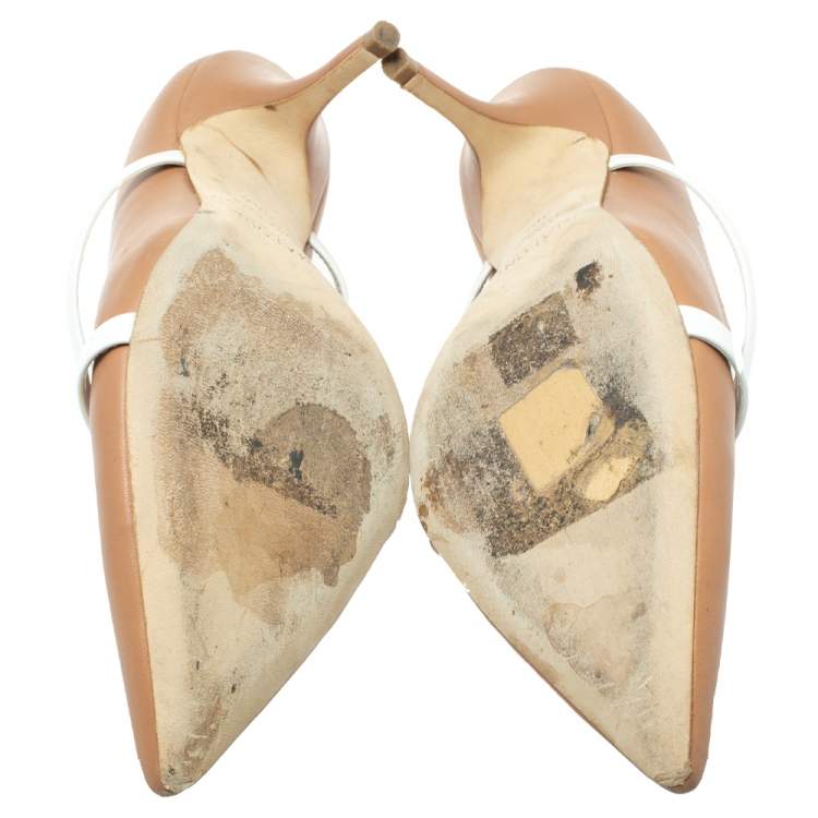 Pre Owned Malone Souliers Brown/White Leather Maureen Mules Size 38.5