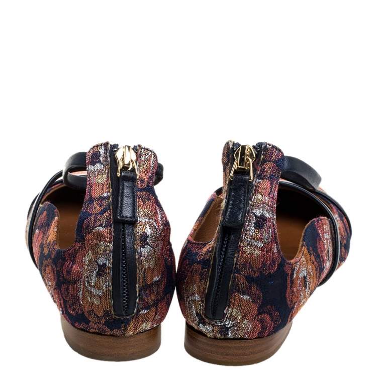 Pre Owned Malone Souliers Multicolor Brocade Fabric Robyn Pointed Toe Ankle Cuff Ballet Flat Size 36