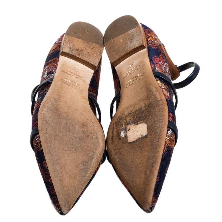Pre Owned Malone Souliers Multicolor Brocade Fabric Robyn Pointed Toe Ankle Cuff Ballet Flat Size 36