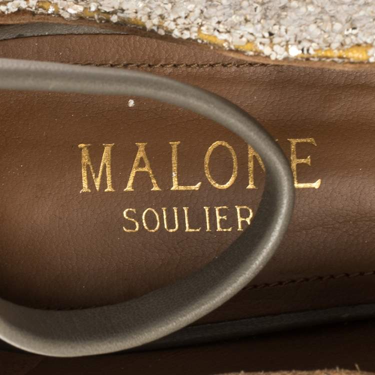 Pre Owned Malone Souliers Grey/Off White Leather and Glitters Robyn Pointed Toe Flats Size 36