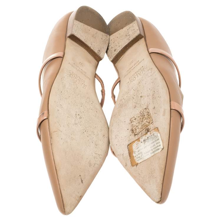 Pre Owned Malone Souliers Beige Leather Maureen Flats Size 37