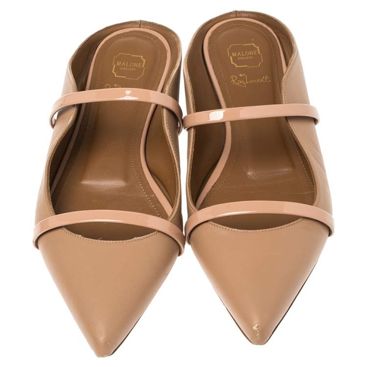 Pre Owned Malone Souliers Beige Leather Maureen Flats Size 37