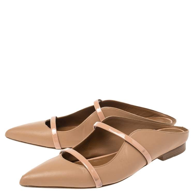 Pre Owned Malone Souliers Beige Leather Maureen Flats Size 37