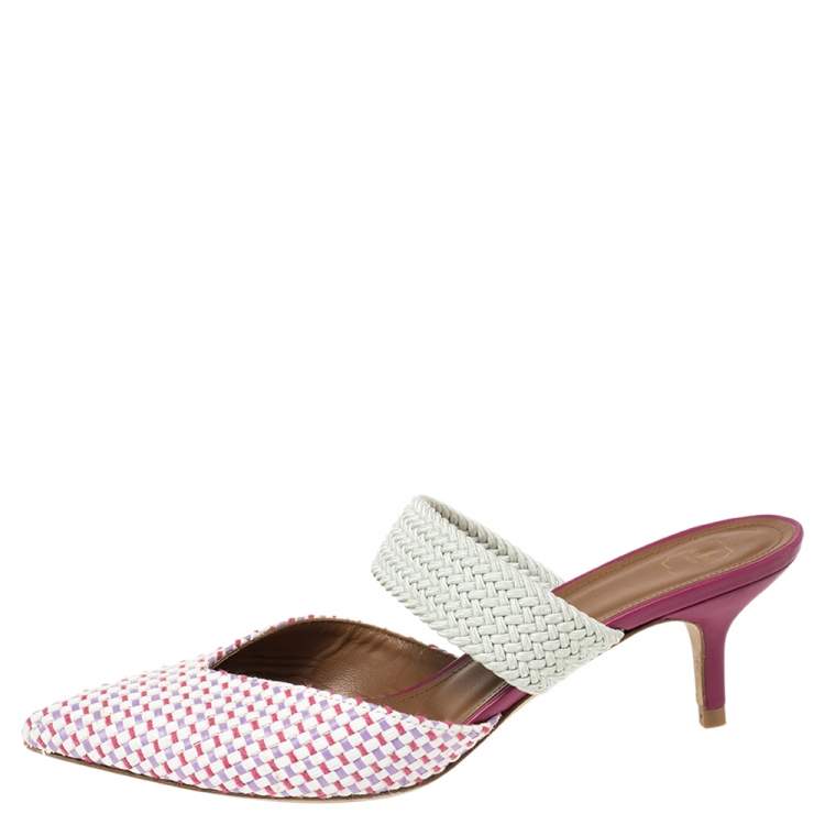 Pre Owned Malone Souliers Multicolor Woven Raffia and Cord Maisie Pointed Toe Mules Size 38.5