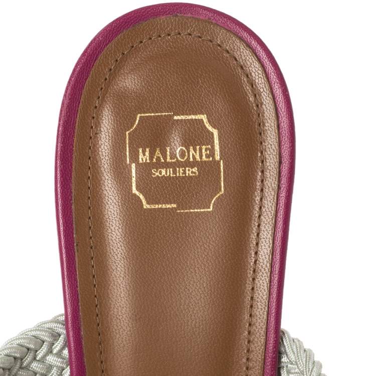 Pre Owned Malone Souliers Multicolor Woven Raffia and Cord Maisie Pointed Toe Mules Size 38.5