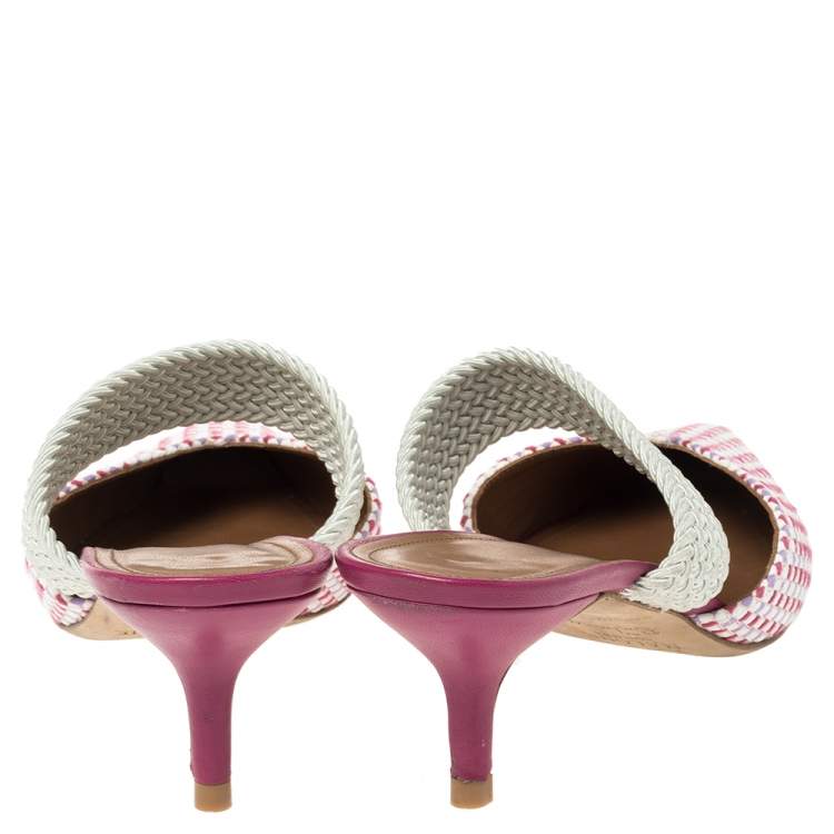 Pre Owned Malone Souliers Multicolor Woven Raffia and Cord Maisie Pointed Toe Mules Size 38.5