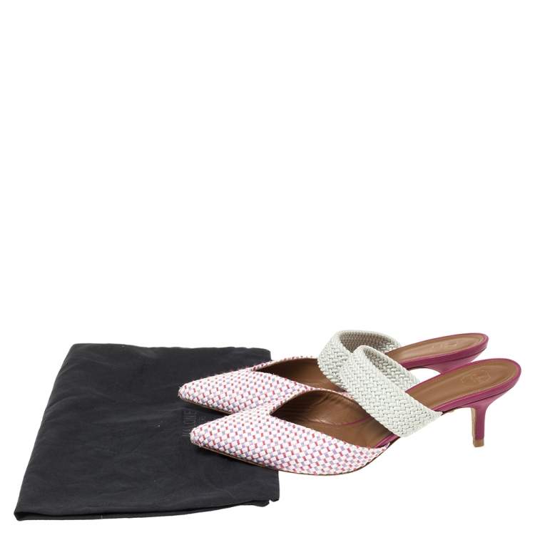 Pre Owned Malone Souliers Multicolor Woven Raffia and Cord Maisie Pointed Toe Mules Size 38.5