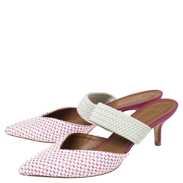 Pre Owned Malone Souliers Multicolor Woven Raffia and Cord Maisie Pointed Toe Mules Size 38.5