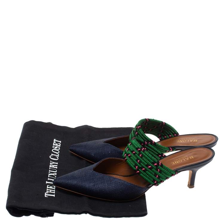 Pre Owned Malone Soulider Blue/Multicolor Straw and Chord Maisie Pointed Toe Mules Size 38