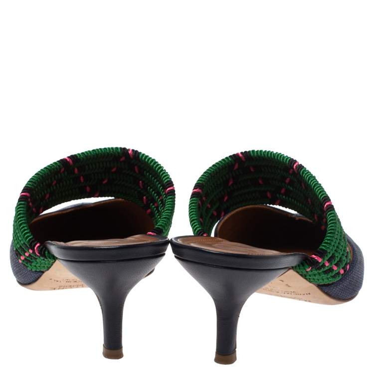 Pre Owned Malone Soulider Blue/Multicolor Straw and Chord Maisie Pointed Toe Mules Size 38