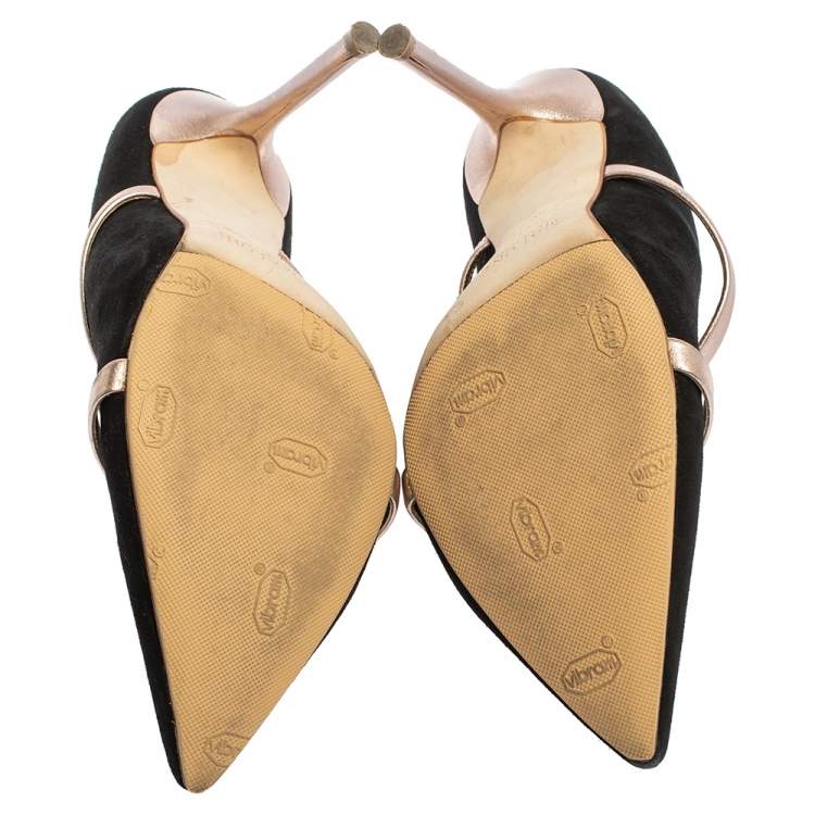Pre Owned Malone Souliers Black Suede Maureen Pointed Toe Mules Size 36.5