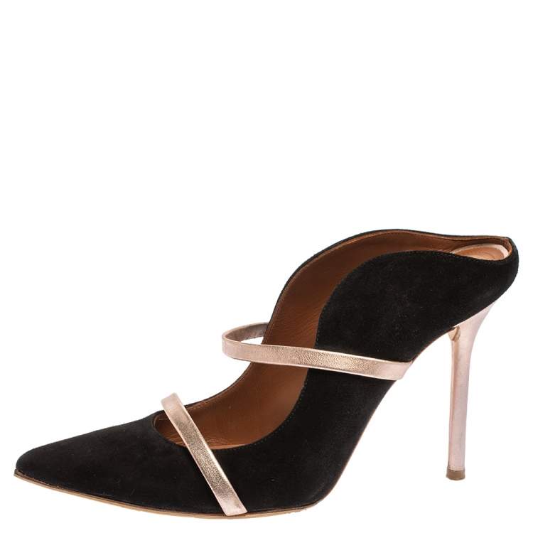 Pre Owned Malone Souliers Black Suede Maureen Pointed Toe Mules Size 36.5