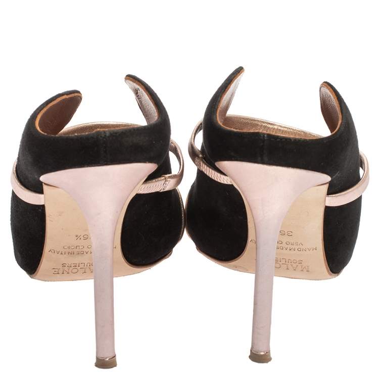 Pre Owned Malone Souliers Black Suede Maureen Pointed Toe Mules Size 36.5