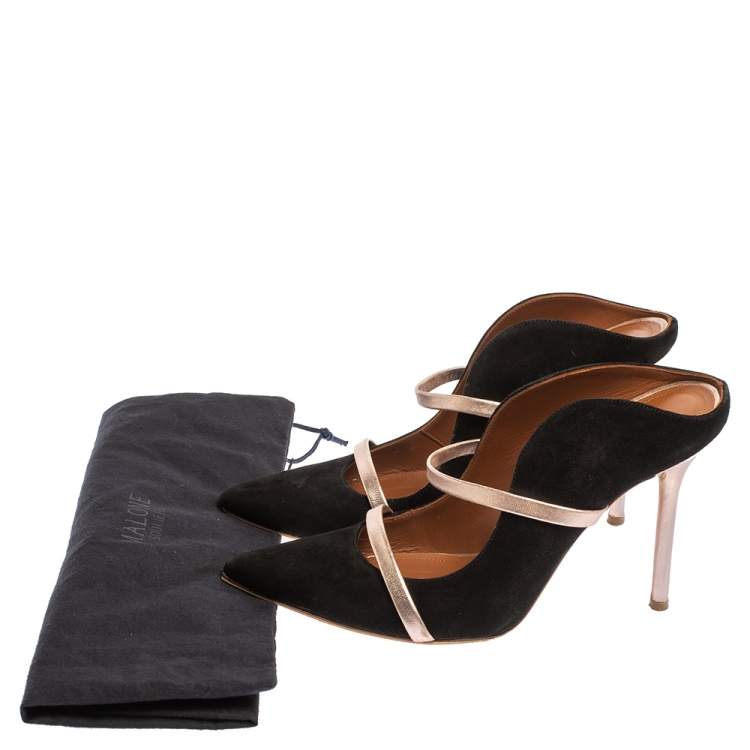 Pre Owned Malone Souliers Black Suede Maureen Pointed Toe Mules Size 36.5