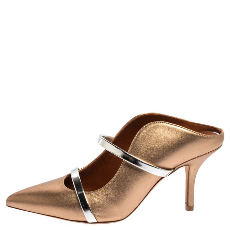 Pre Owned Malone Souliers Metallic Brown Leather Maureen Mules Size 35