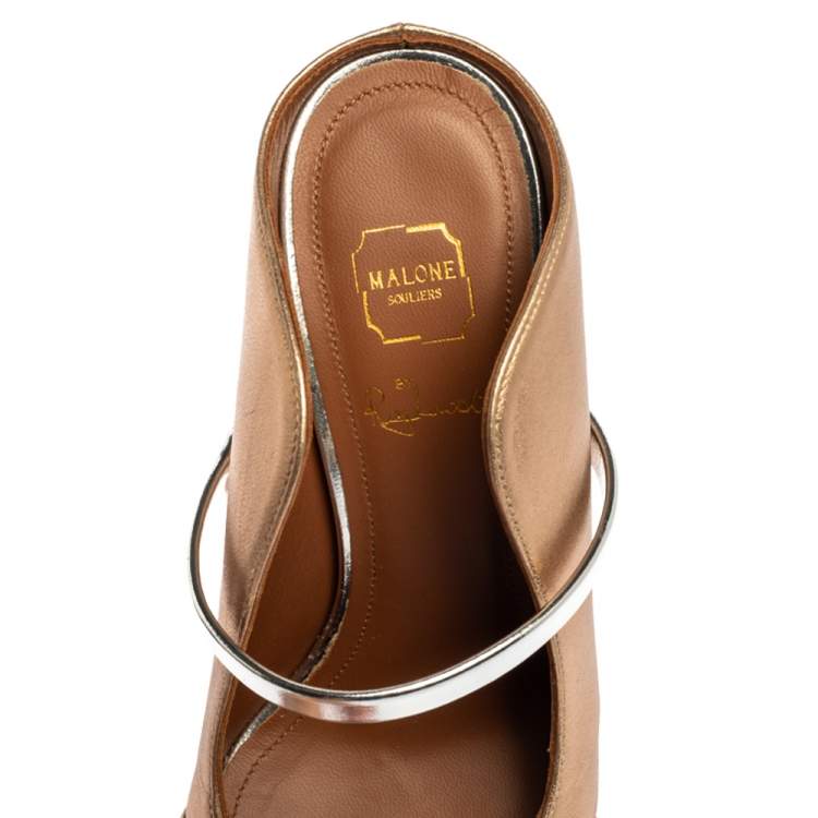 Pre Owned Malone Souliers Metallic Brown Leather Maureen Mules Size 35