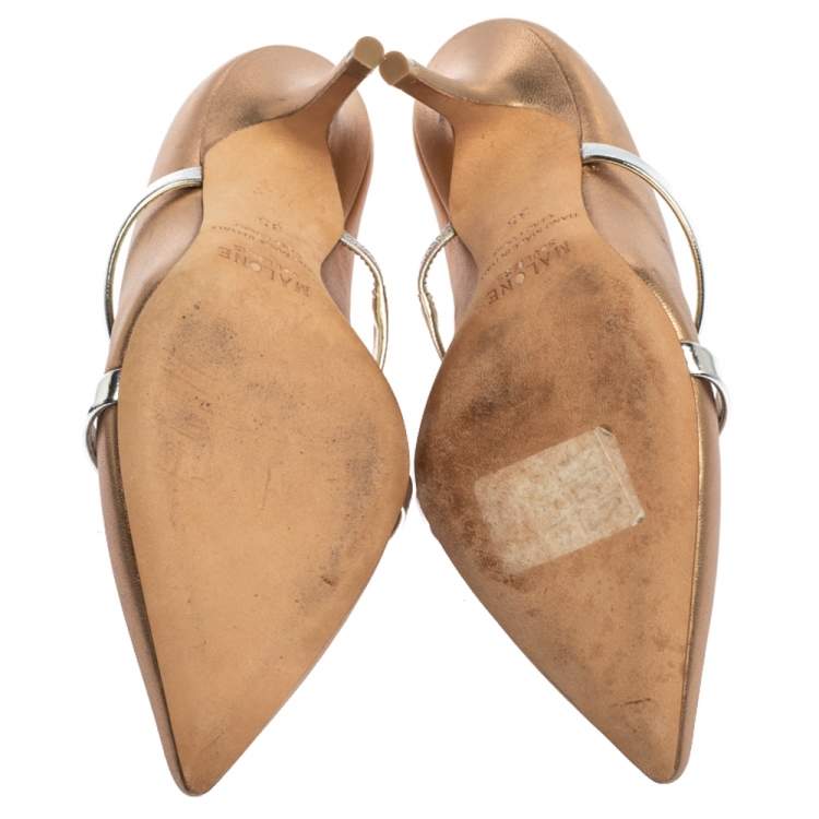 Pre Owned Malone Souliers Metallic Brown Leather Maureen Mules Size 35