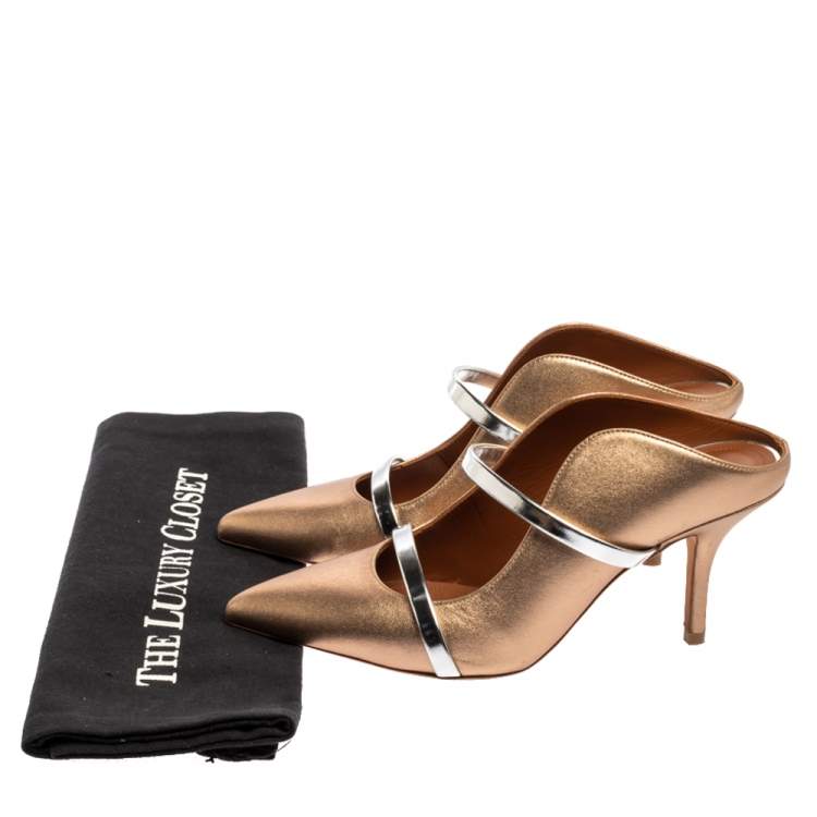 Pre Owned Malone Souliers Metallic Brown Leather Maureen Mules Size 35