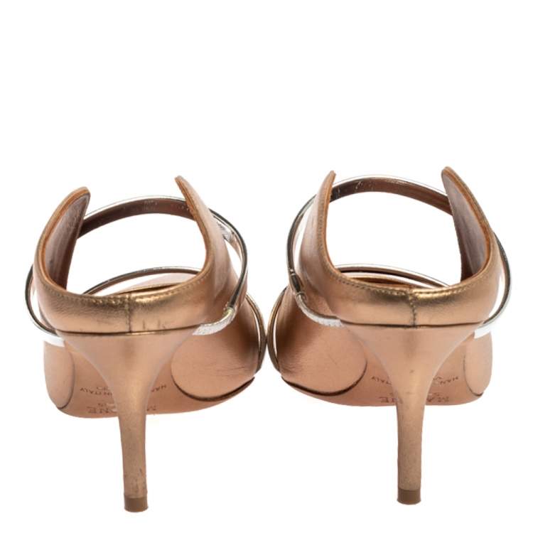 Pre Owned Malone Souliers Metallic Brown Leather Maureen Mules Size 35