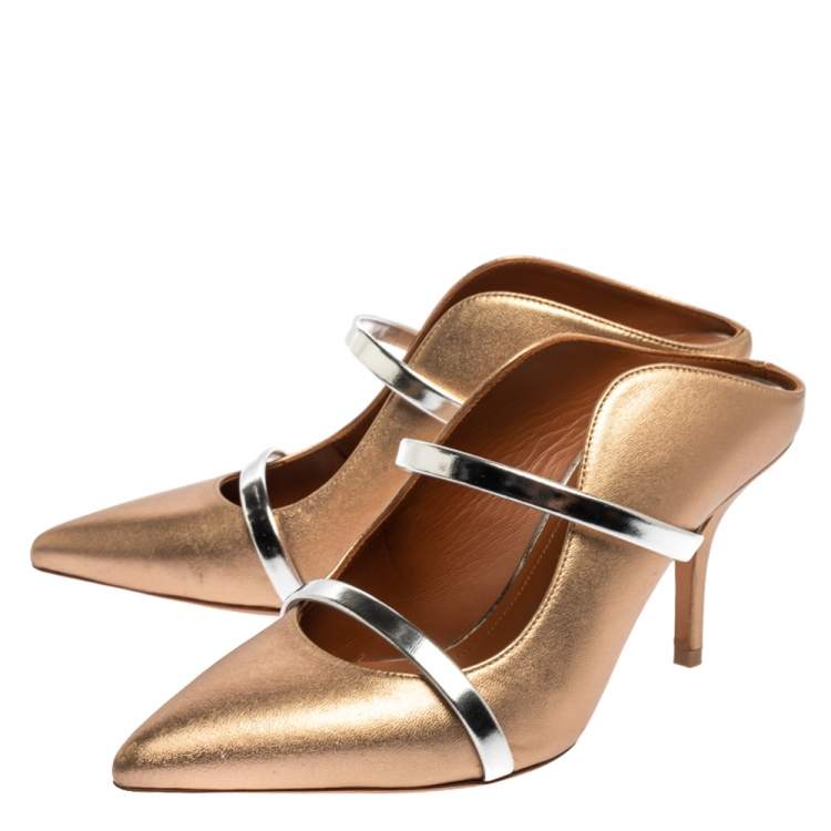 Pre Owned Malone Souliers Metallic Brown Leather Maureen Mules Size 35
