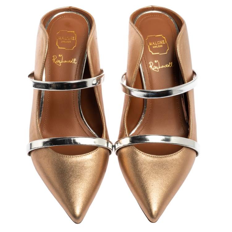 Pre Owned Malone Souliers Metallic Brown Leather Maureen Mules Size 35