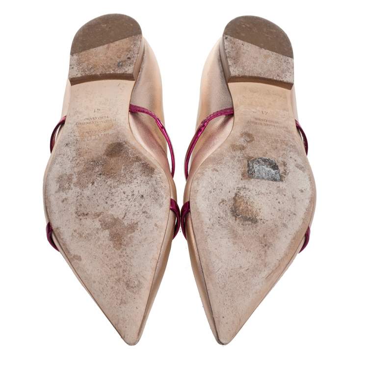 Pre Owned Malone Souliers Metallic Rose Gold Leather Maureen Pointed Toe Ballet Flats Size 41