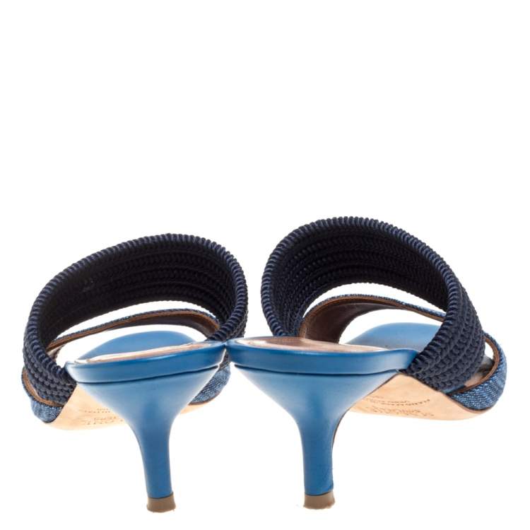 Pre Owned Malone Souliers Blue Fabric Milena Slide Sandals Size 35