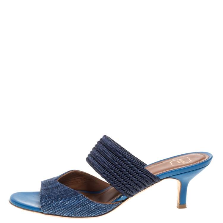 Pre Owned Malone Souliers Blue Fabric Milena Slide Sandals Size 35