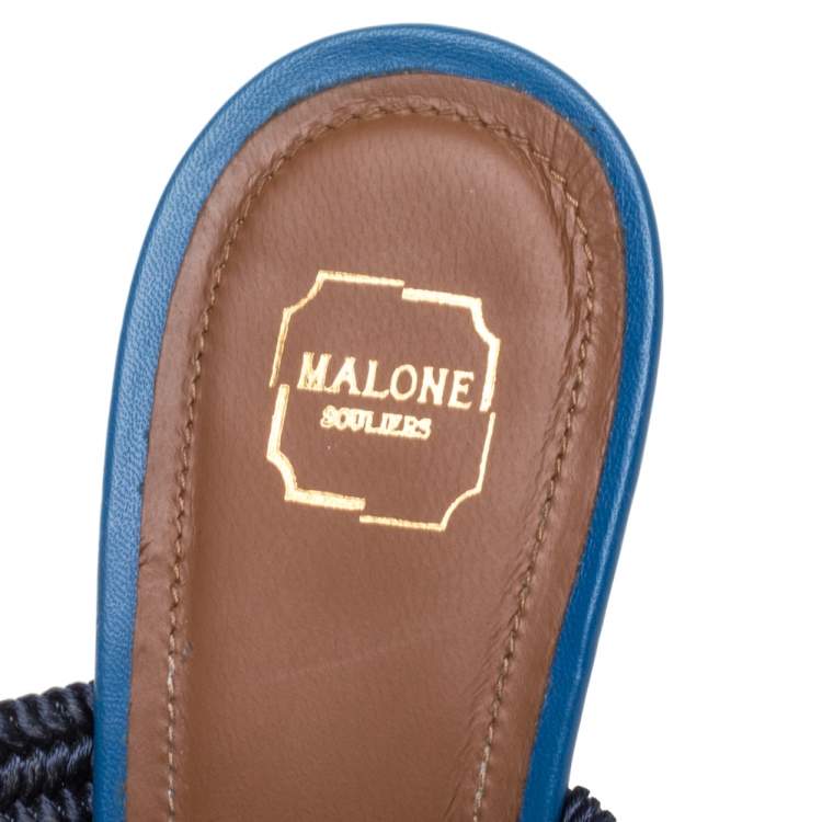Pre Owned Malone Souliers Blue Fabric Milena Slide Sandals Size 35