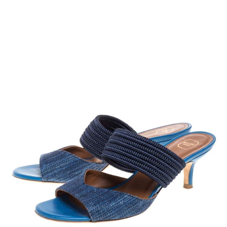 Pre Owned Malone Souliers Blue Fabric Milena Slide Sandals Size 35