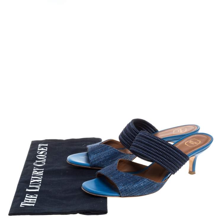 Pre Owned Malone Souliers Blue Fabric Milena Slide Sandals Size 35