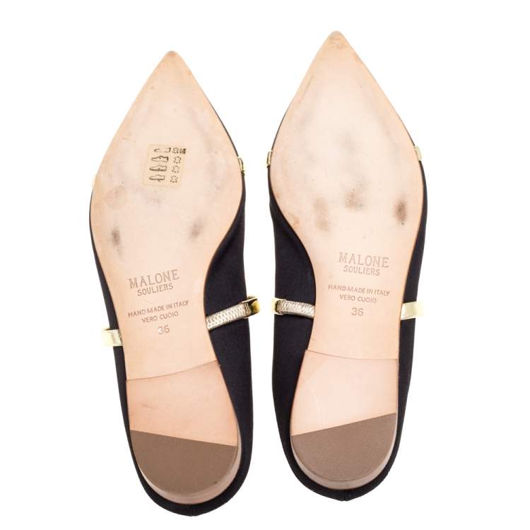 Pre Owned Malone Souliers Black Satin Maureen Mule Flats  Size 36