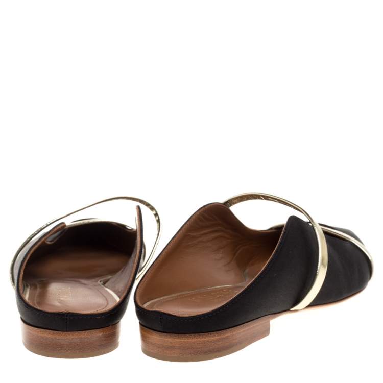 Pre Owned Malone Souliers Black Satin Maureen Mule Flats  Size 36