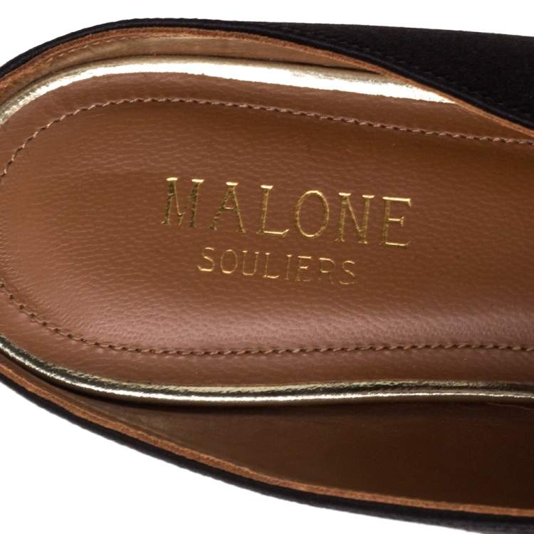 Pre Owned Malone Souliers Black Satin Maureen Mule Flats  Size 36
