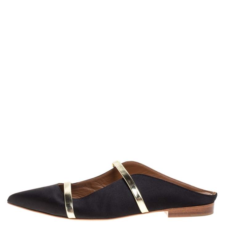Pre Owned Malone Souliers Black Satin Maureen Mule Flats  Size 36