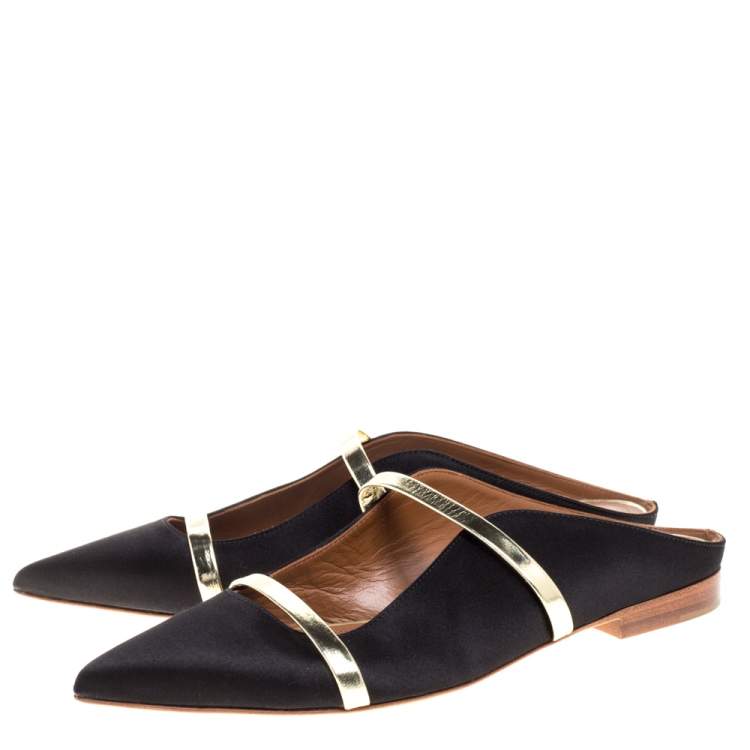 Pre Owned Malone Souliers Black Satin Maureen Mule Flats  Size 36