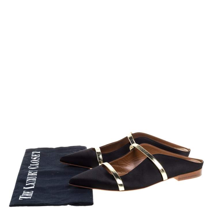 Pre Owned Malone Souliers Black Satin Maureen Mule Flats  Size 36